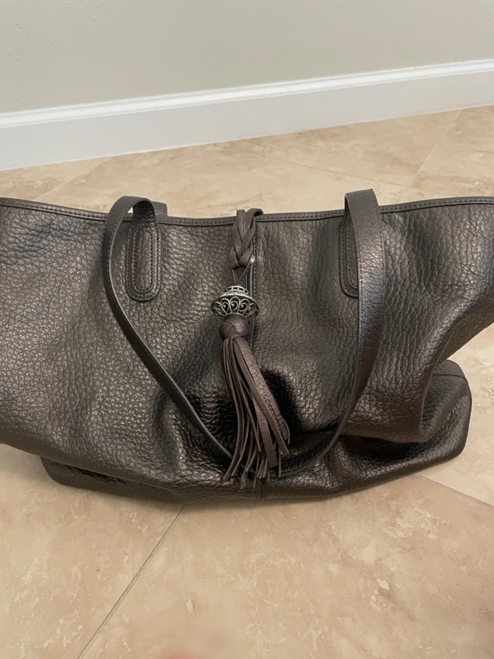 Brighton Leather Tassel Shoulder Tote in Bronze